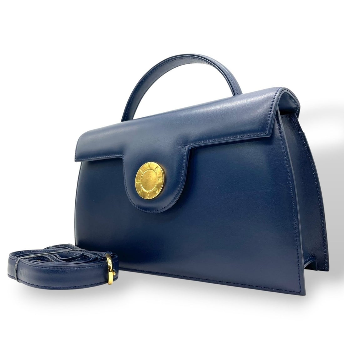 Givenchy GIVENCHY Handbag, 2-Way Shoulder Bag, Leather, Navy Blue, Gold Hardware, Logo, Vintage, B4: --- Catalog ---Category: SizeSize (HxWxD): 15cm x 24cm x 8cm / 5.9'' x 9.44'' x 3.14''Category: DesignType: HandbagColor: Blue, NavyGender: WomenMaterial: Leather Category: GeneralBrand: Givenchy--- I