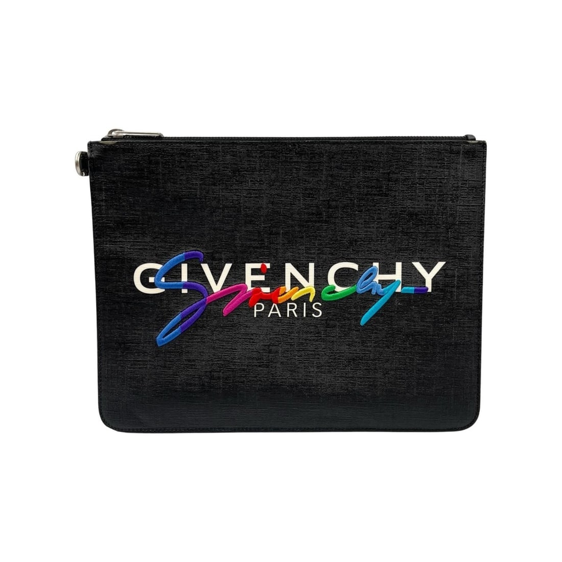 Givenchy Men's Rainbow Logo Leather Clutch Bag: --- Catalog ---Category: SizeSize (HxWxD): 22.5cm x 30cm / 8.85'' x 11.81''Category: DesignType: Clutch bagColor: BlackGender: MenMaterial: Leather Category: GeneralBrand: Givenchy--- Item List ---Sec