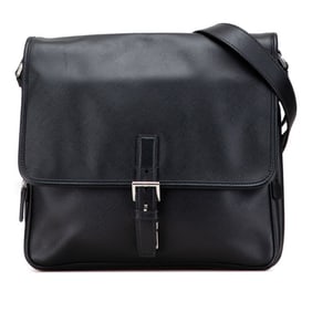 Prada Triangle Logo Plate Crossbody Shoulder Bag in Black Saffiano Leather for Women