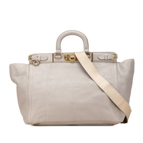 Prada logo handbag/shoulder bag, 2-way, gray leather, women's, PRADA