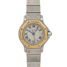 Cartier Santos Octagon SM Two-tone Watch W2001683 Women's with Date Display, Ivory and Yellow Gold
