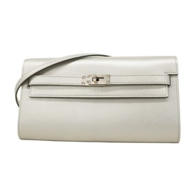 Hermes Hermès Kelly Long To-Go Shoulder Wallet, Chevre Shamquila, Argent, K Stamp, Women's,