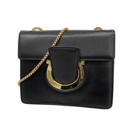 Salvatore Ferragamo Gancini Leather Shoulder Bag, Black, Women's