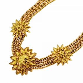 Chanel Coco Mark Lion Motif Double Chain Necklace in GP Plated Gold for Women