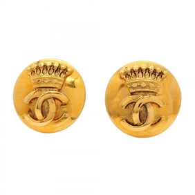 Chanel Coco Mark Circle Crown Earrings, GP Plated Gold for Women