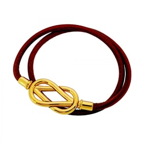 Hermes Hermès Atame Bracelet, Double-Strand, GP-Plated Leather, Gold, Brown, Women's