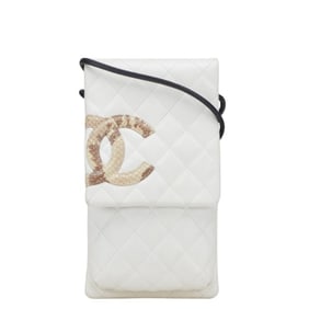 CHANEL Cambon Line Coco Mark Python Shoulder Bag Pouch in White and Black Lambskin for Women
