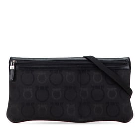 Salvatore Ferragamo Gancini Shoulder Bag in Black Canvas and Leather for Women