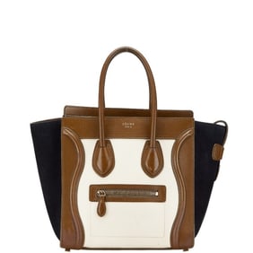 Celine Luggage Micro Shopper Handbag in Beige, Brown, Black Leather and Suede for Women.