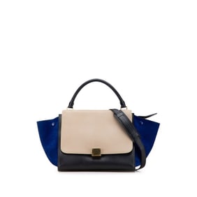 Celine Trapeze Tricolore Medium Handbag/Shoulder Bag, 2-Way, Black, Blue, Beige, Leather, Suede,