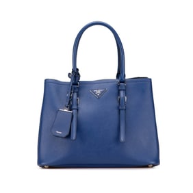 Prada Triangle Logo Plate Handbag Blue Leather Women's PRADA