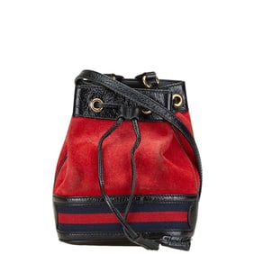 Gucci Sherry Line Mini Bucket Crossbody Shoulder Bag with Drawstring, 550620, Red and Black Suede