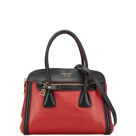 Prada 2-Way Handbag Shoulder Bag in Red and Black Leather for Women