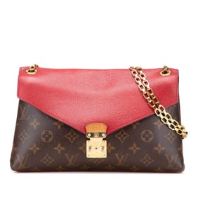 Louis Vuitton Monogram Pallas Chain Shoulder Bag M41201 Brown Cerise Red Leather Women's LOUIS