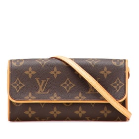 Louis Vuitton Monogram Pochette Twin PM Crossbody Shoulder Bag M51854 Brown Leather Women's LOUIS
