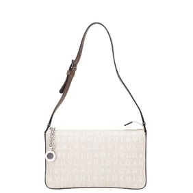 Bvlgari Logomania One-Shoulder Bag Handbag Beige Brown Canvas Leather Women's BVLGARI