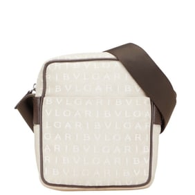 BVLGARI Logomania Crossbody Shoulder Bag in Beige and Brown Canvas Leather for Women