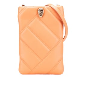 BVLGARI Serpenti Cabochon Phone Case, Crossbody Mini Shoulder Bag, Salmon Pink Leather, Women's