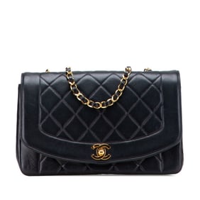 CHANEL Matelasse Diana 25 Chain Shoulder Bag in Black Lambskin for Women
