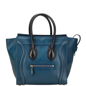 Celine Luggage Micro Shopper Handbag Tote Bag Navy Black Leather Women's CELINE