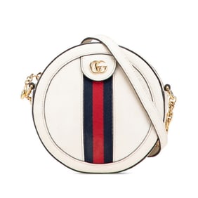Gucci Ophidia Round Chain Shoulder Bag 550618 White Navy Red Leather Women's GUCCI