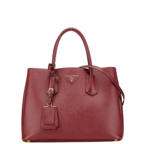 Prada Triangle Logo Plate Handbag/Shoulder Bag, 2-Way, Wine Red Saffiano Leather, Women's, PRADA
