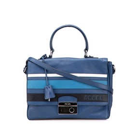 Prada logo handbag/shoulder bag in blue leather for women.