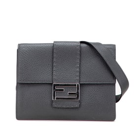 FENDI Flat Baguette Medium Crossbody Shoulder Bag 7VA524 Gray Leather Women's