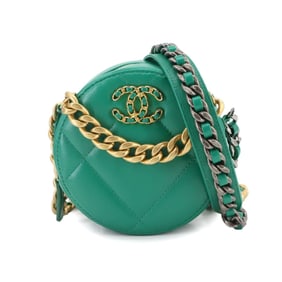 Chanel 19 Round Clutch Chain Shoulder Bag in Green Lambskin, AP0945