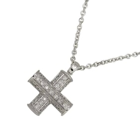 BVLGARI Greek Cross Diamond Necklace, 45cm, K18 WG White Gold 750 Necklace