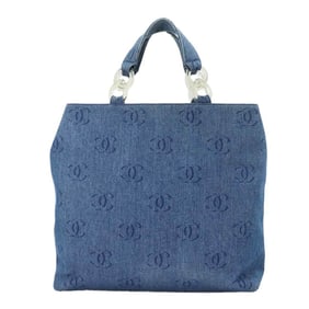 CHANEL Plastic Chain Tote Bag in Denim Blue with Silver Hardware and Coco Mark