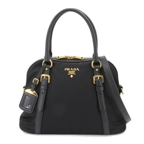 Prada 2-way hand/shoulder bag in nylon, Saffiano leather, and Nero with gold hardware (1BB013)