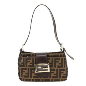 Fendi Zucca Shoulder Bag, Brown Canvas and Leather, Silver Hardware, 26723