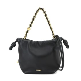 LOEWE Flamenco Purse Mini 2-way hand/shoulder bag in black leather with gold hardware.