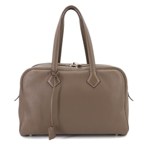 Hermes Hermès Victoria II 35 handbag in Taurillon Clemence Etoupe leather with a T stamp and silver