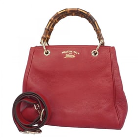 Gucci Bamboo Handbag 336032 Leather Red Champagne 2-Way Bag for Women