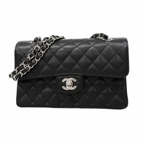 Chanel Matelasse Shoulder Bag with Double Flap and Chain, Caviar Skin, Black, Women's