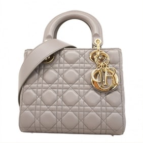 Christian Dior Cannage Lady Handbag, Grey Champagne Leather, 2-Way Bag for Women