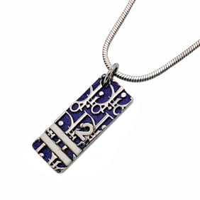 Christian Dior Trotter Plate Necklace in Metal, Silver, White, and Blue for Women