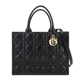 Christian Dior Macrocannage Book Tote Medium 2-way Shoulder Bag in Black Leather (M1324OWHP)