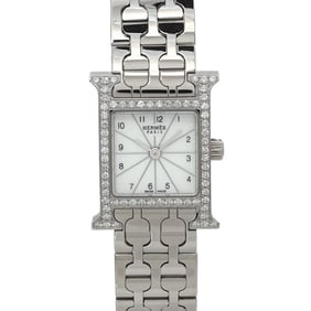 Hermès H Watch Mini HH1 130 Diamond Bezel Women's White Shell Quartz
