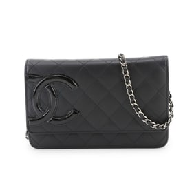 CHANEL Cambon Line Chain Wallet, bifold long wallet in black leather and enamel, 6646