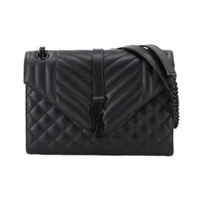 Saint Laurent Envelope Medium Chain Shoulder Bag in Black Leather Noir (600185)