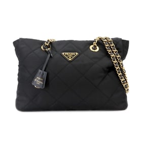 Prada Re-Edition 1995 Chain Shoulder Bag in Black Nylon and Saffiano Leather with Gold Hardware
