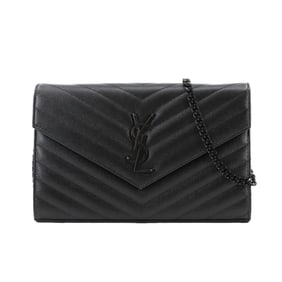 Saint Laurent Cassandra Chain Wallet, black leather with silver hardware, model number 377828.