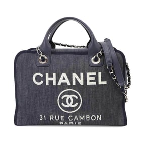 CHANEL Deauville Bowling Bag, 2-way hand and shoulder bag, canvas leather, navy, A92750