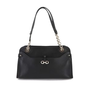 Salvatore Ferragamo Gancini Chain Shoulder Bag in Black Leather (21D136)