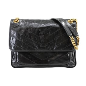 Saint Laurent Niki Medium Chain Shoulder Bag in Noir Leather with Gold Hardware (Product Code: