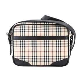 Burberry Nova Check Shoulder Bag in Beige Canvas and Leather with Black Gunmetal Hardware