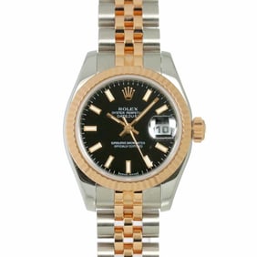 Rolex Datejust Two-tone Watch 179171 D Roulette Women's Black 18K Pink Gold Automatic